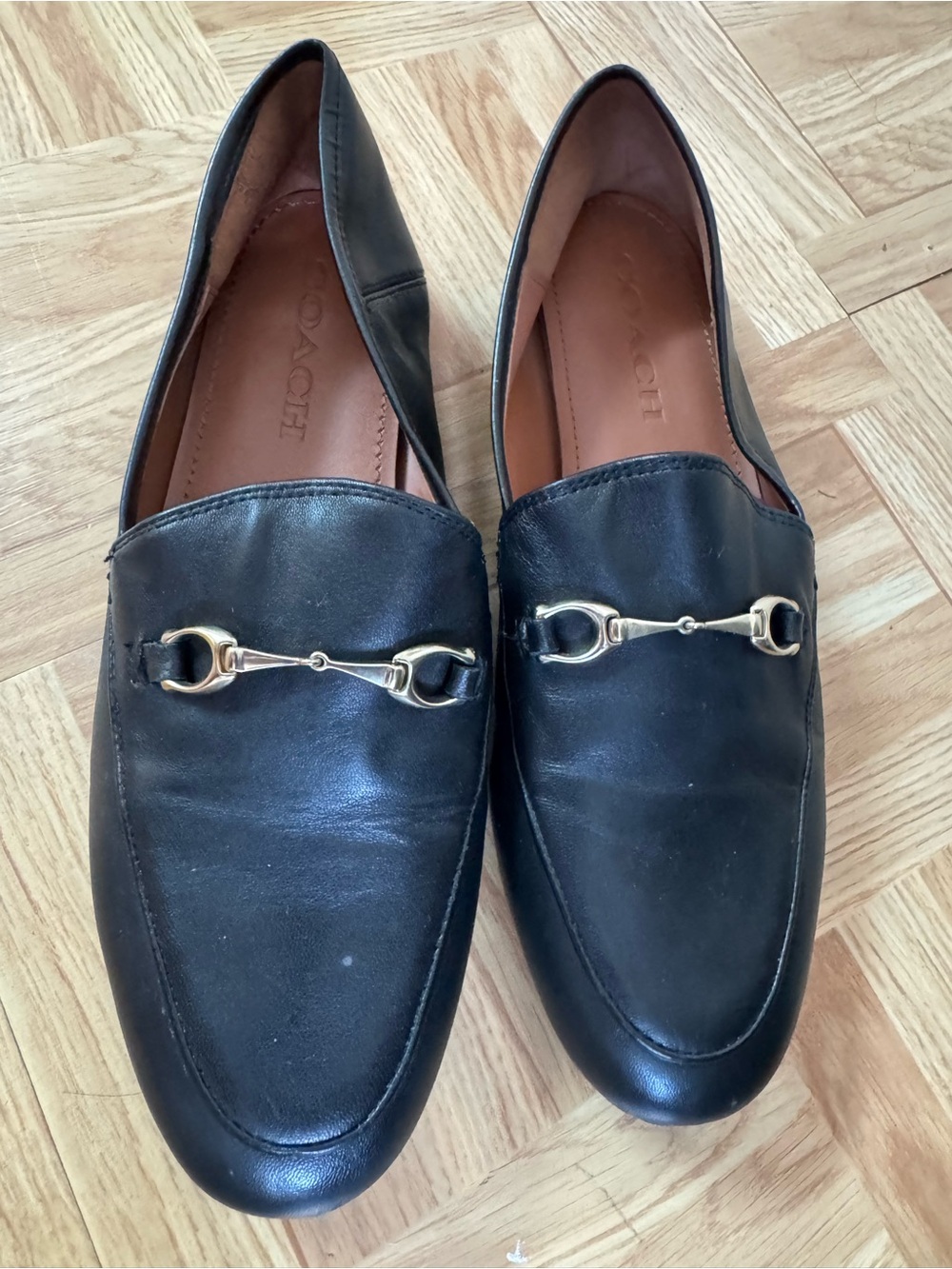 Coach Black Leather Women’s Leather Loafers with Gold Bit - Picture 4 of 6